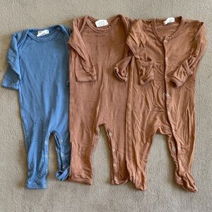 Spearmint Love Cozy Baby Footie & Rompers in Blue and Rust
